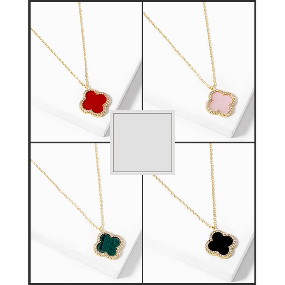 QUATREFOIL MINI TURQUOISE ABD GOLD GP NECKLACE - Picture 2 of 2